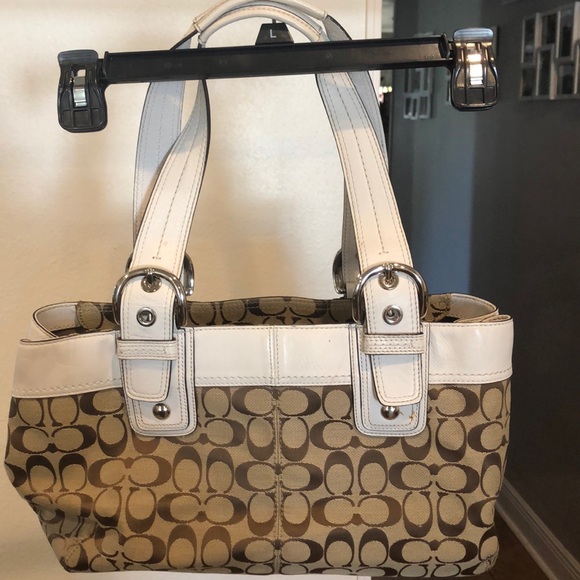 Coach signature tan and white purse - Picture 2 of 8